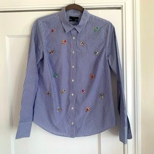 J. Crew RARE Blue / White Striped Button Up w Bug details